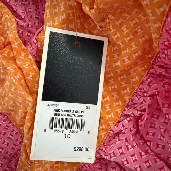 NWT Juicy Couture 100% Silk Halter Dress in Pink Plumeria/Mandarin - Picture 12 of 14